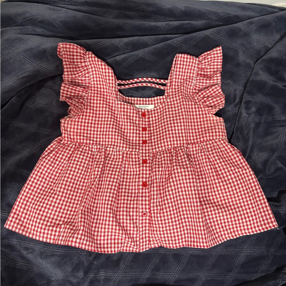 SOLD - Red Gingham Ruffle Sleeve Top